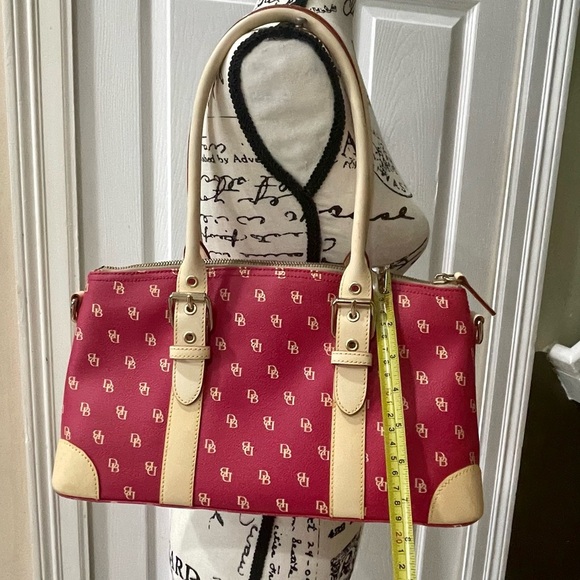 Donney and Bourke Satchel Bag Hot Pink/Tan Logo all over Zipped Quiet Luxury - Picture 4 of 7